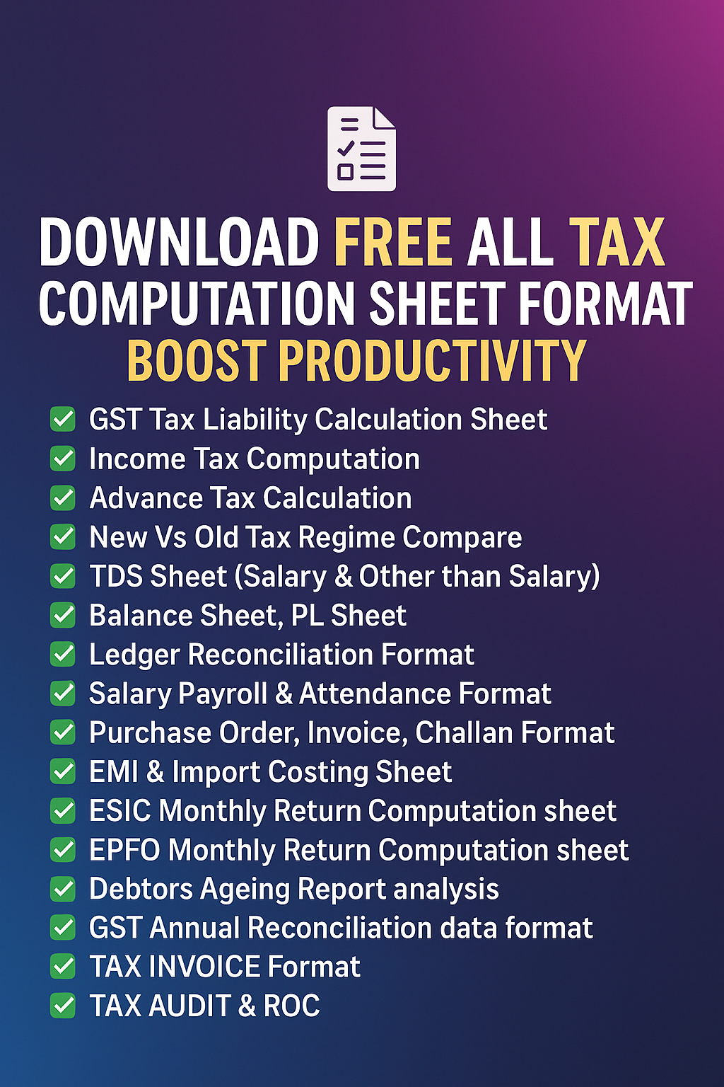 Download Free Tax Computation Sheets